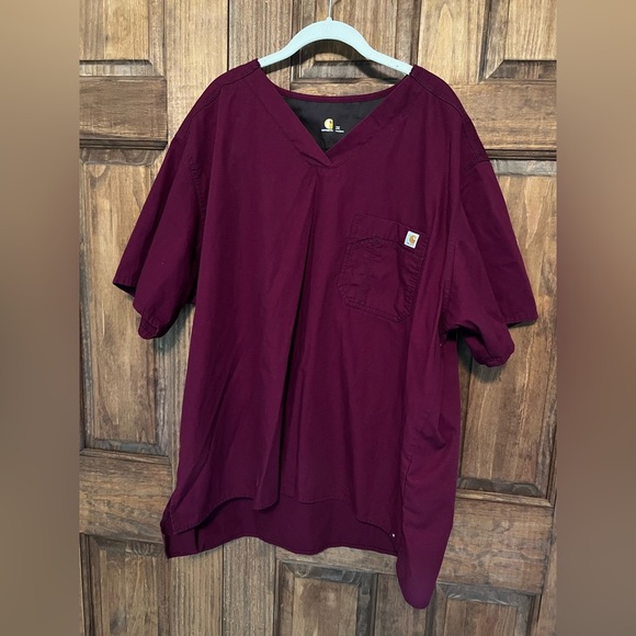 Carhartt Rugged Flex Ripstop Chest Pocket Scrub Top Color Wine Size 2X - Picture 10 of 11